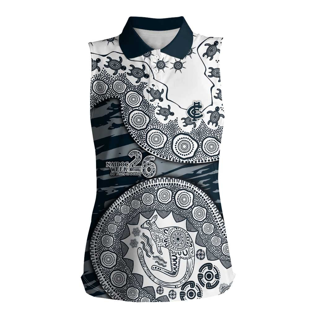 Carlton Blues NAIDOC Week 2026 Women Sleeveless Polo Shirt Australian Aboriginal Dot Art Dreamtime Pattern Style