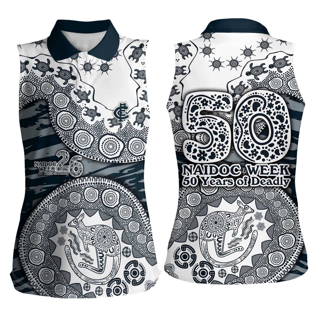 Carlton Blues NAIDOC Week 2026 Women Sleeveless Polo Shirt Australian Aboriginal Dot Art Dreamtime Pattern Style