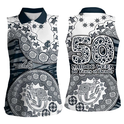 Carlton Blues NAIDOC Week 2026 Women Sleeveless Polo Shirt Australian Aboriginal Dot Art Dreamtime Pattern Style
