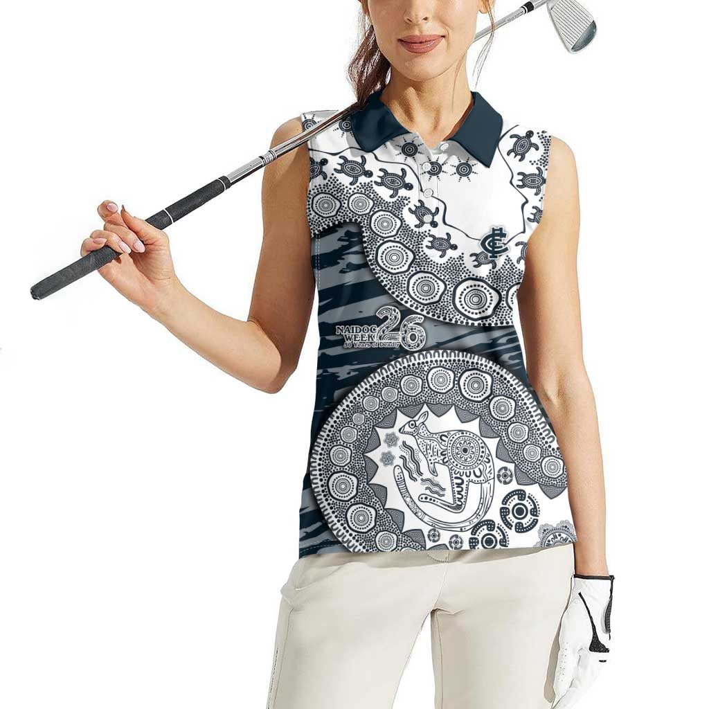 Carlton Blues NAIDOC Week 2026 Women Sleeveless Polo Shirt Australian Aboriginal Dot Art Dreamtime Pattern Style