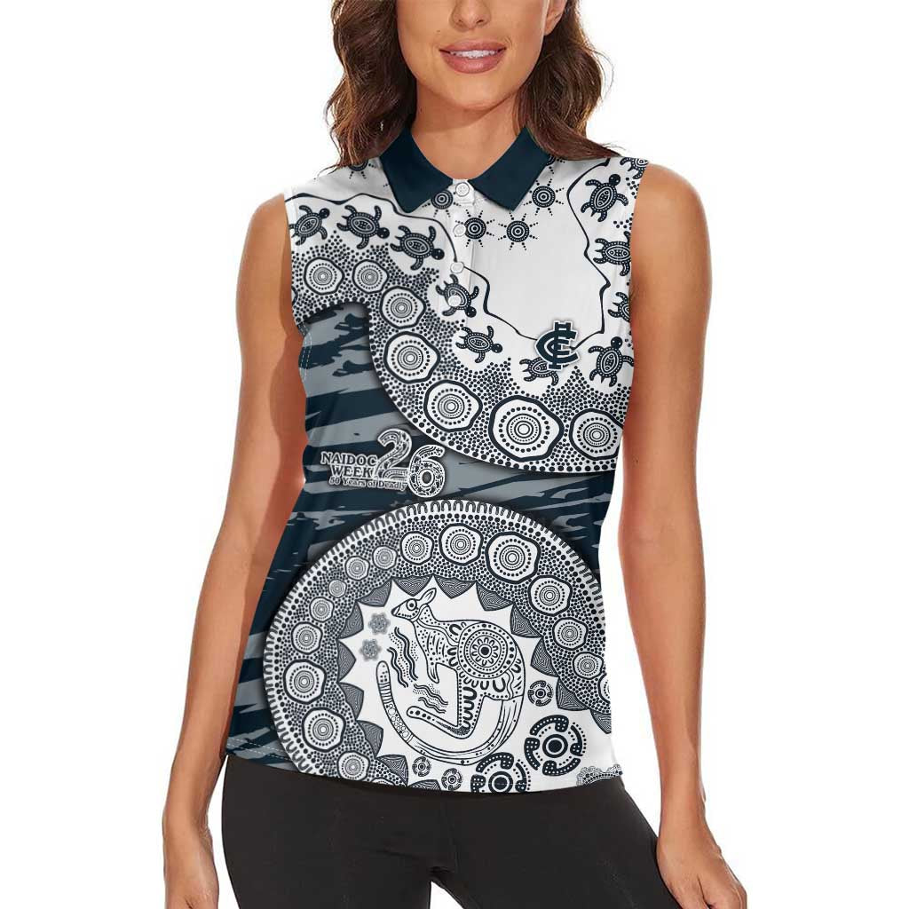 Carlton Blues NAIDOC Week 2026 Women Sleeveless Polo Shirt Australian Aboriginal Dot Art Dreamtime Pattern Style