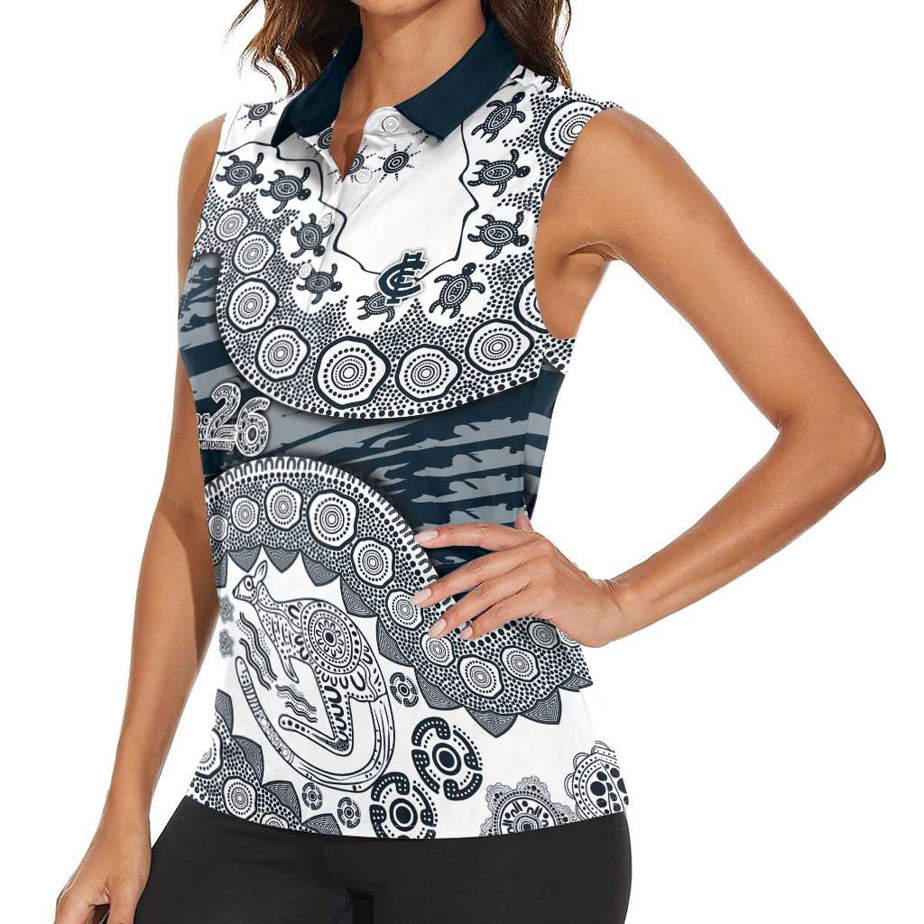 Carlton Blues NAIDOC Week 2026 Women Sleeveless Polo Shirt Australian Aboriginal Dot Art Dreamtime Pattern Style