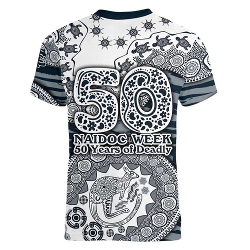Carlton Blues NAIDOC Week 2026 Women V-Neck T-Shirt Australian Aboriginal Dot Art Dreamtime Pattern Style