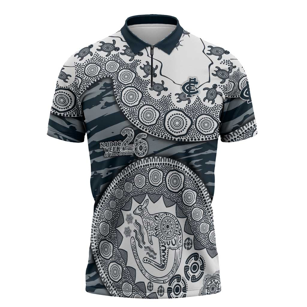 Carlton Blues NAIDOC Week 2026 Zipper Polo Shirt Australian Aboriginal Dot Art Dreamtime Pattern Style