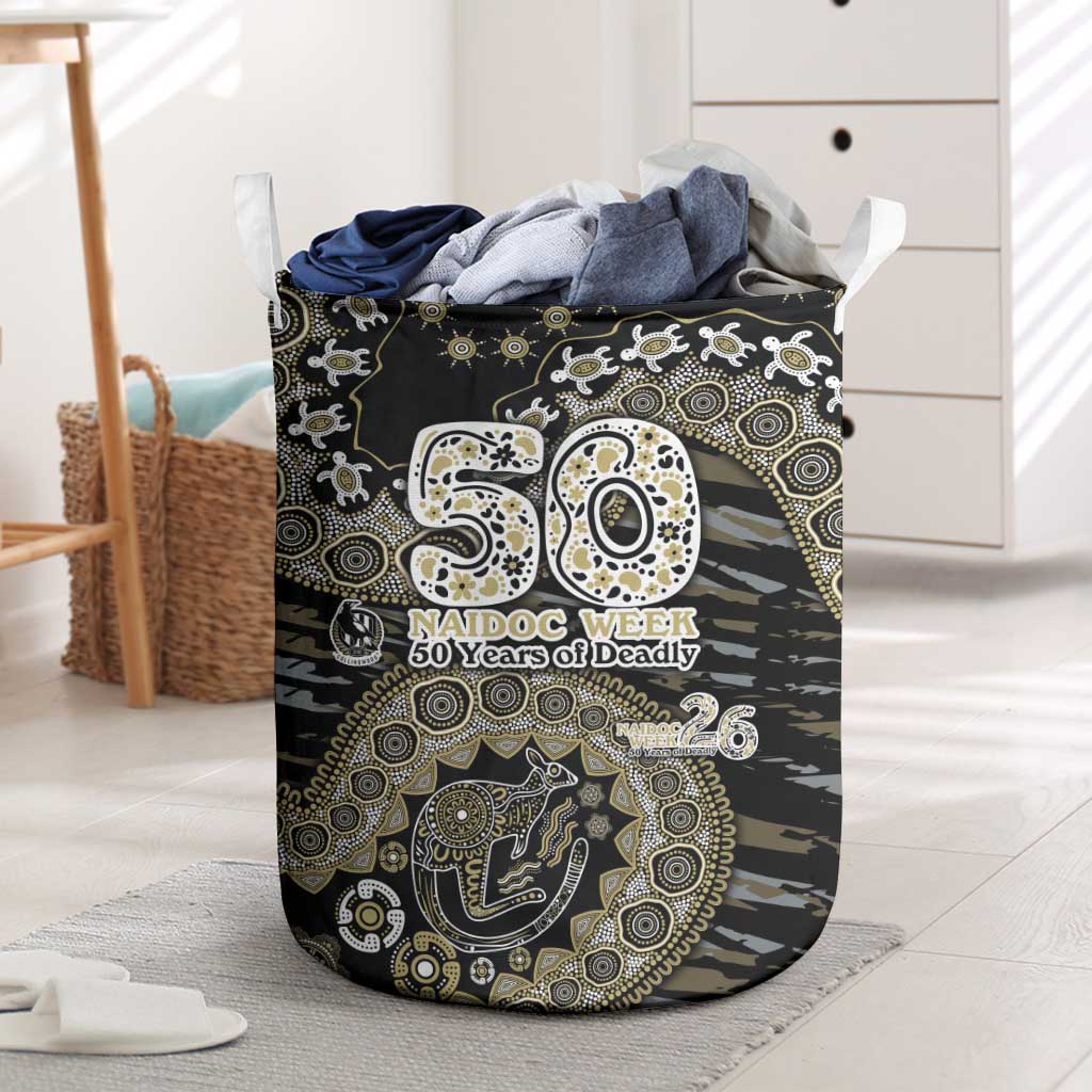 Collingwood Magpies NAIDOC Week 2026 Laundry Basket Australian Aboriginal Dot Art Dreamtime Pattern Style
