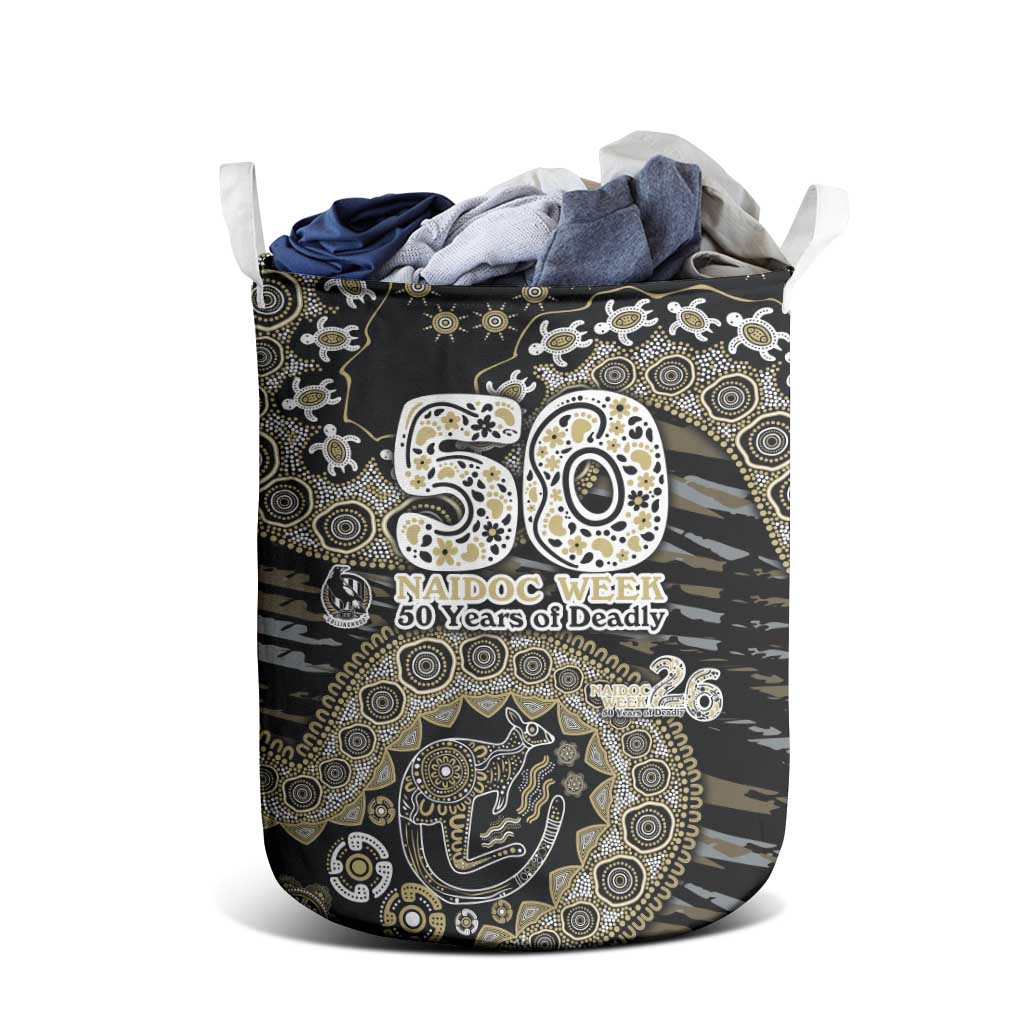 Collingwood Magpies NAIDOC Week 2026 Laundry Basket Australian Aboriginal Dot Art Dreamtime Pattern Style
