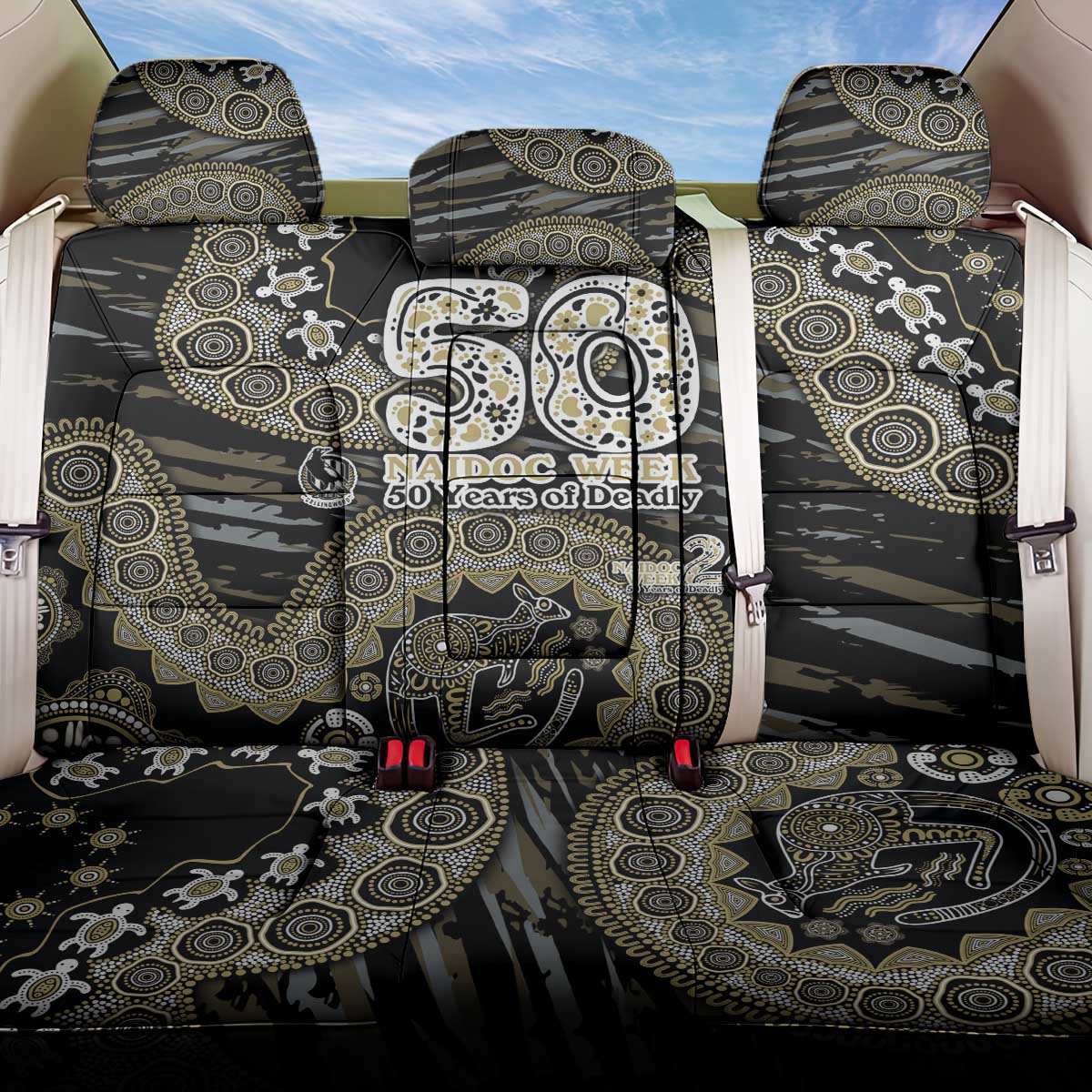 Collingwood Magpies NAIDOC Week 2026 Back Car Seat Cover Australian Aboriginal Dot Art Dreamtime Pattern Style