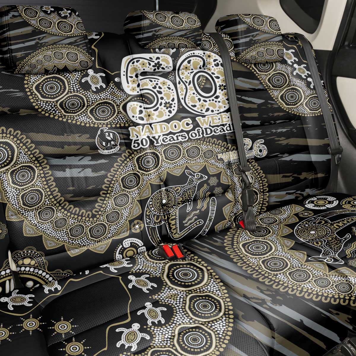 Collingwood Magpies NAIDOC Week 2026 Back Car Seat Cover Australian Aboriginal Dot Art Dreamtime Pattern Style