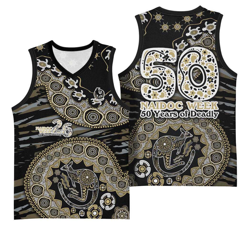 Collingwood Magpies NAIDOC Week 2026 Basketball Jersey Australian Aboriginal Dot Art Dreamtime Pattern Style