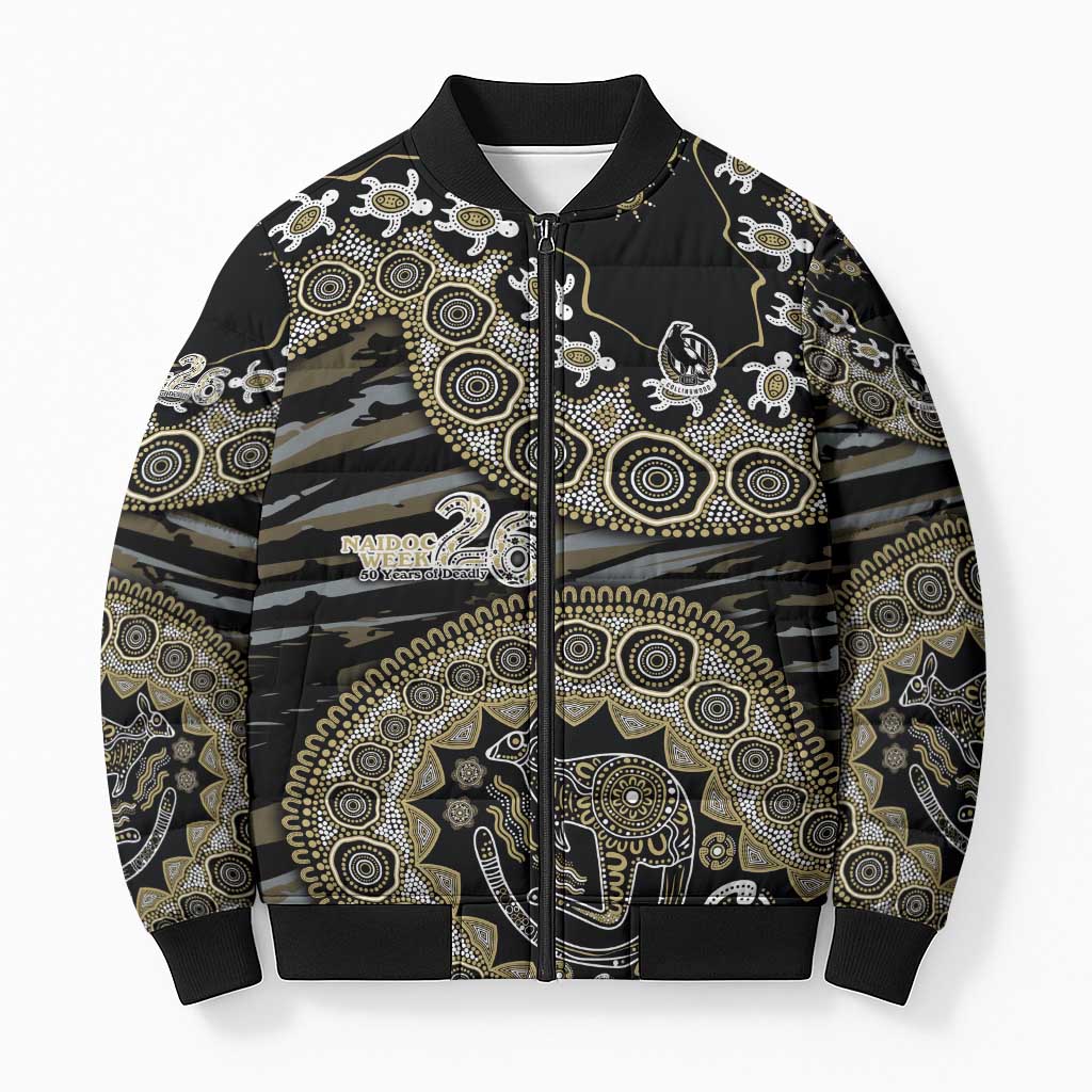 Collingwood Magpies NAIDOC Week 2026 Bomber Puffer Jacket Australian Aboriginal Dot Art Dreamtime Pattern Style