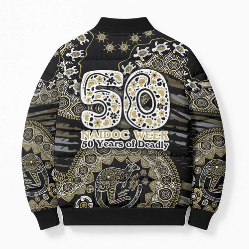 Collingwood Magpies NAIDOC Week 2026 Bomber Puffer Jacket Australian Aboriginal Dot Art Dreamtime Pattern Style