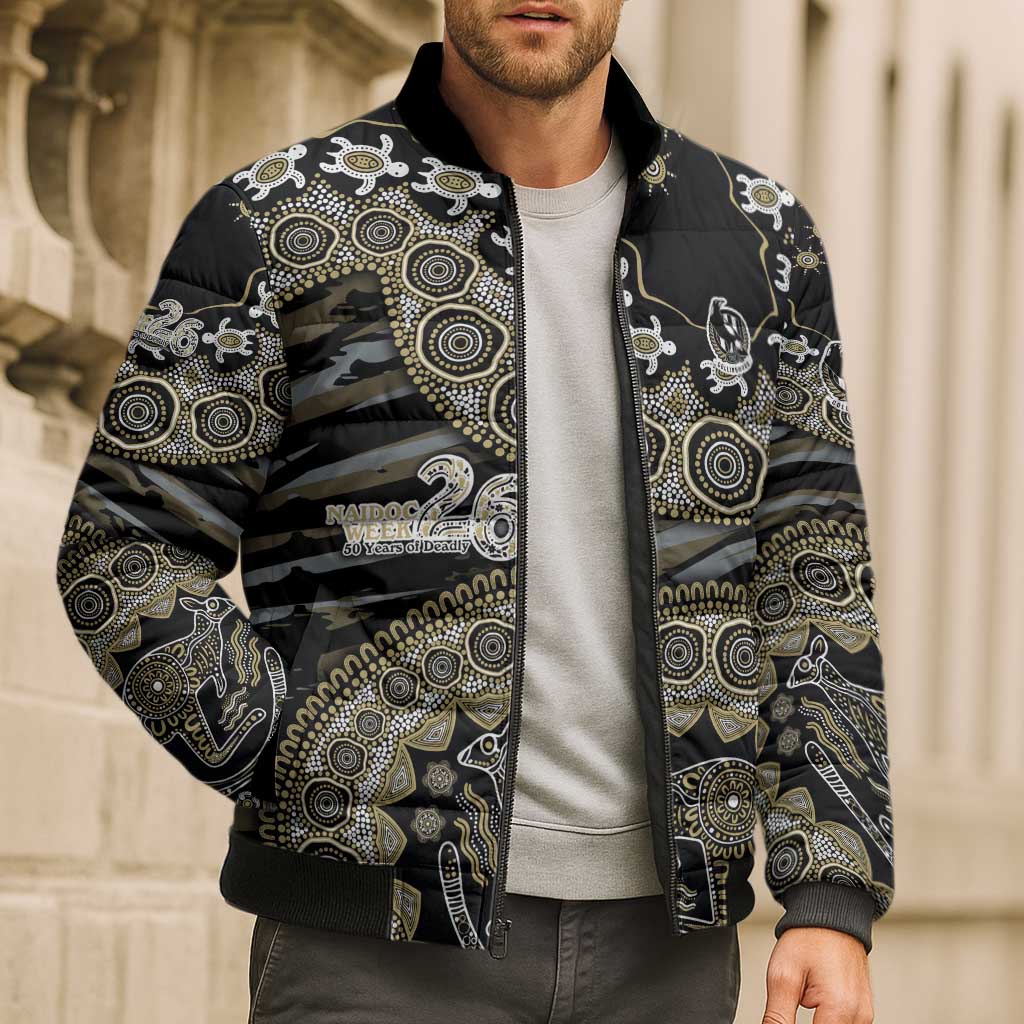 Collingwood Magpies NAIDOC Week 2026 Bomber Puffer Jacket Australian Aboriginal Dot Art Dreamtime Pattern Style