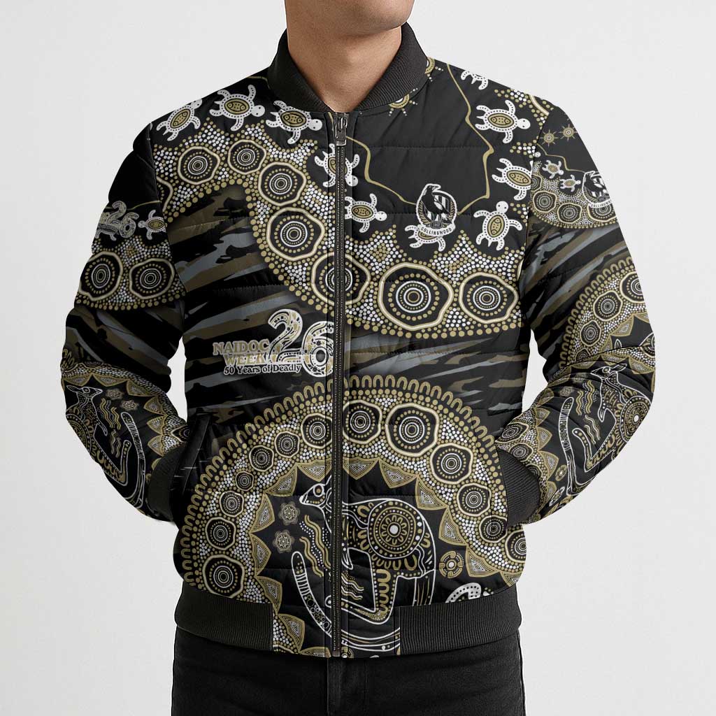 Collingwood Magpies NAIDOC Week 2026 Bomber Puffer Jacket Australian Aboriginal Dot Art Dreamtime Pattern Style