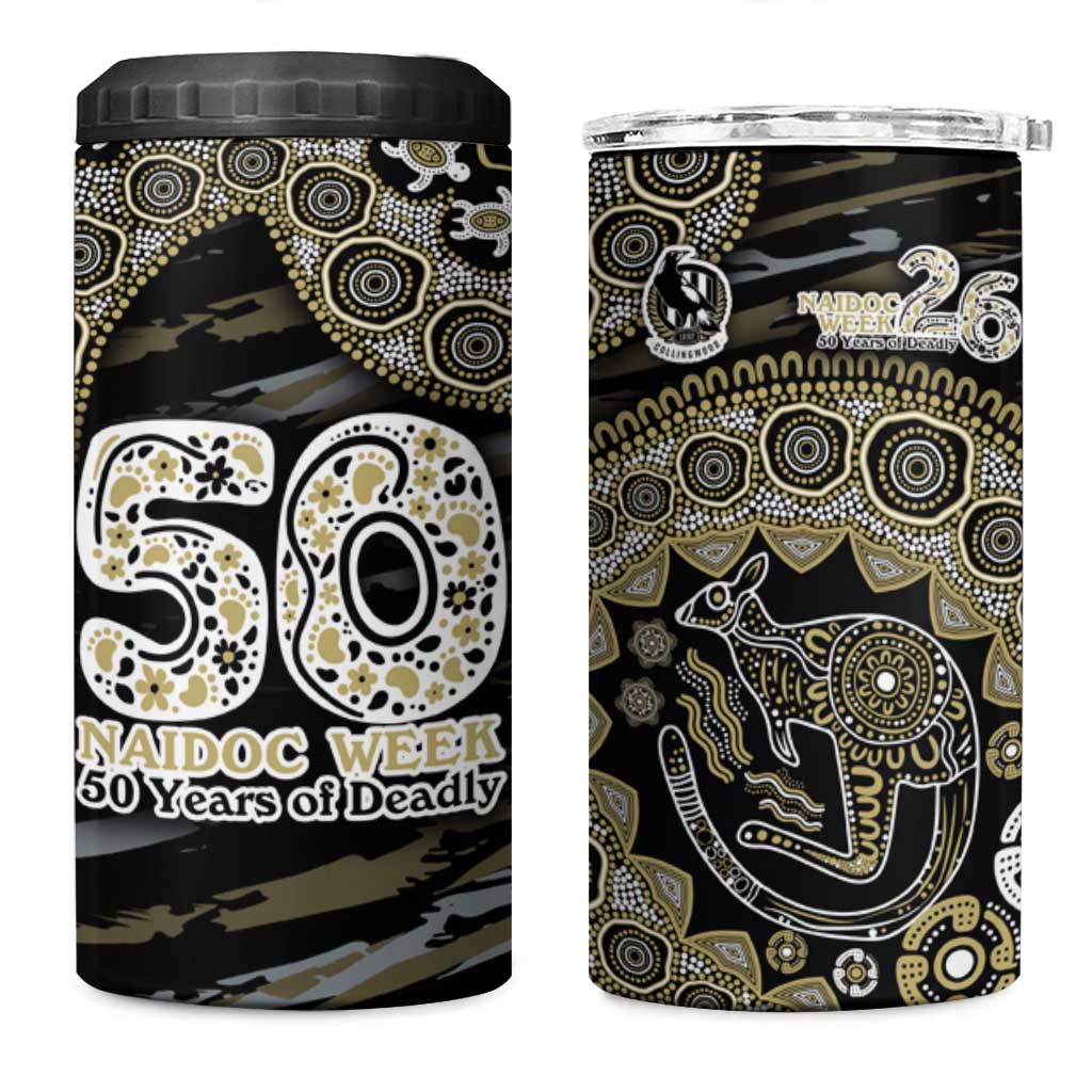 Collingwood Magpies NAIDOC Week 2026 4 in 1 Can Cooler Tumbler Australian Aboriginal Dot Art Dreamtime Pattern Style