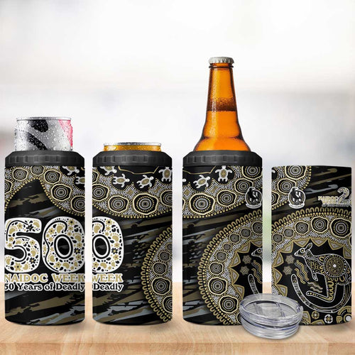 Collingwood Magpies NAIDOC Week 2026 4 in 1 Can Cooler Tumbler Australian Aboriginal Dot Art Dreamtime Pattern Style