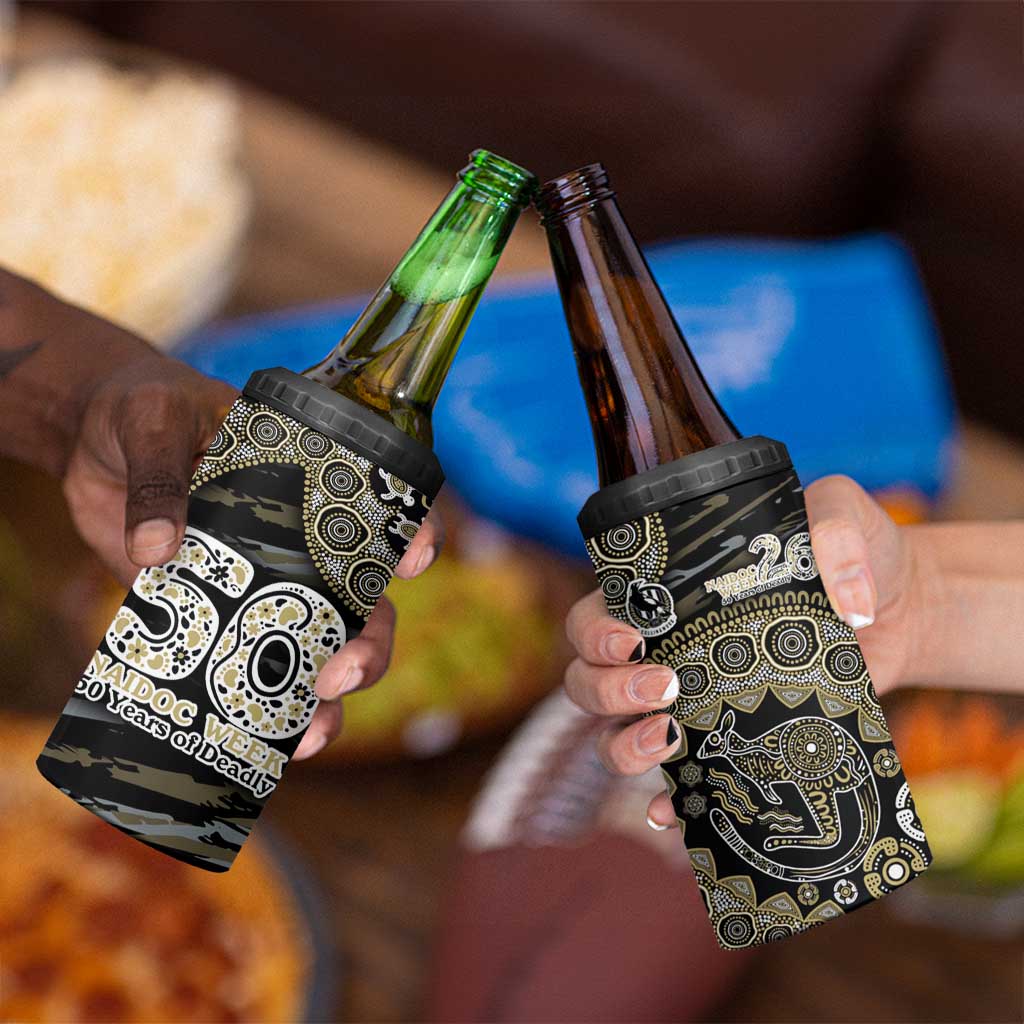 Collingwood Magpies NAIDOC Week 2026 4 in 1 Can Cooler Tumbler Australian Aboriginal Dot Art Dreamtime Pattern Style
