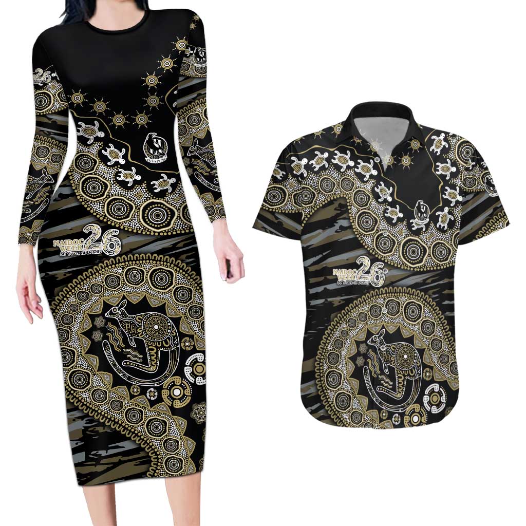 Collingwood Magpies NAIDOC Week 2026 Couples Matching Long Sleeve Bodycon Dress and Hawaiian Shirt Australian Aboriginal Dot Art Dreamtime Pattern Style