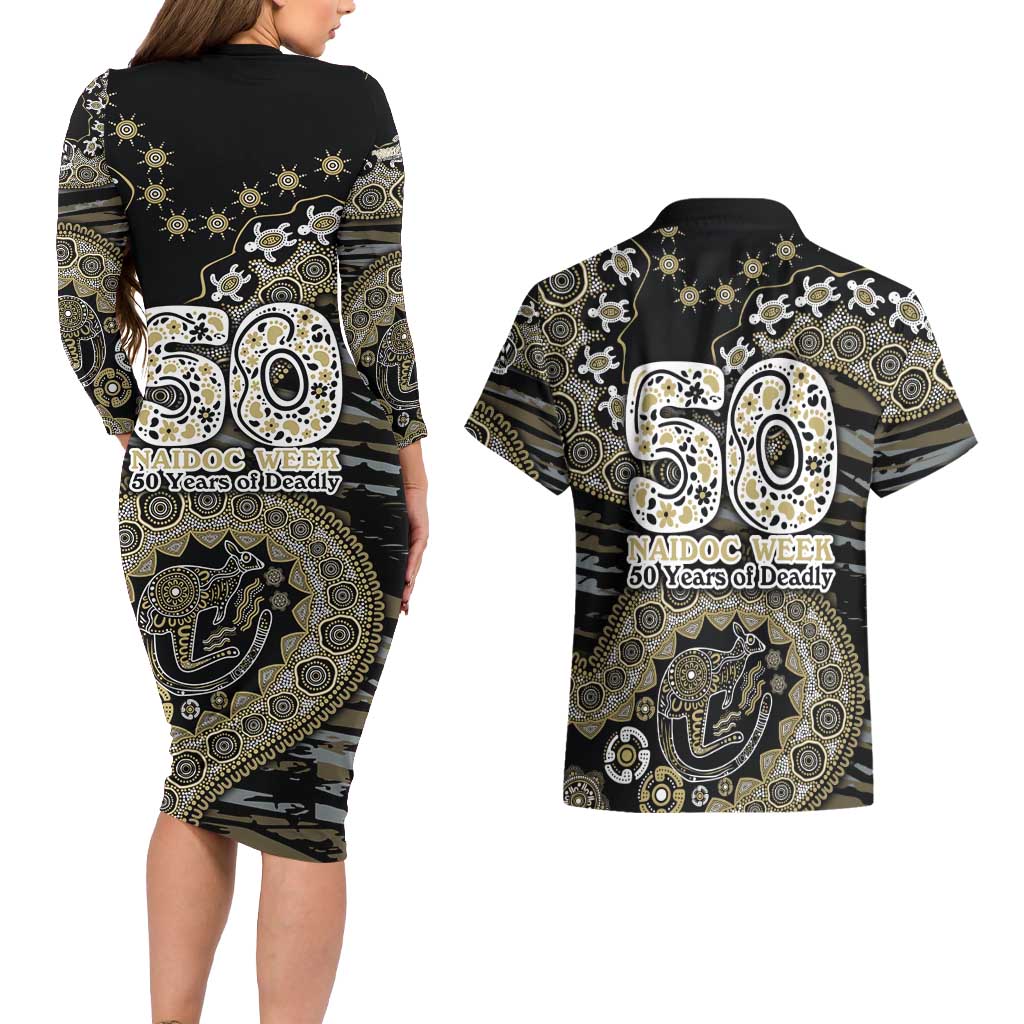 Collingwood Magpies NAIDOC Week 2026 Couples Matching Long Sleeve Bodycon Dress and Hawaiian Shirt Australian Aboriginal Dot Art Dreamtime Pattern Style