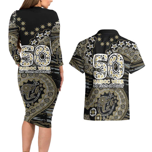 Collingwood Magpies NAIDOC Week 2026 Couples Matching Long Sleeve Bodycon Dress and Hawaiian Shirt Australian Aboriginal Dot Art Dreamtime Pattern Style