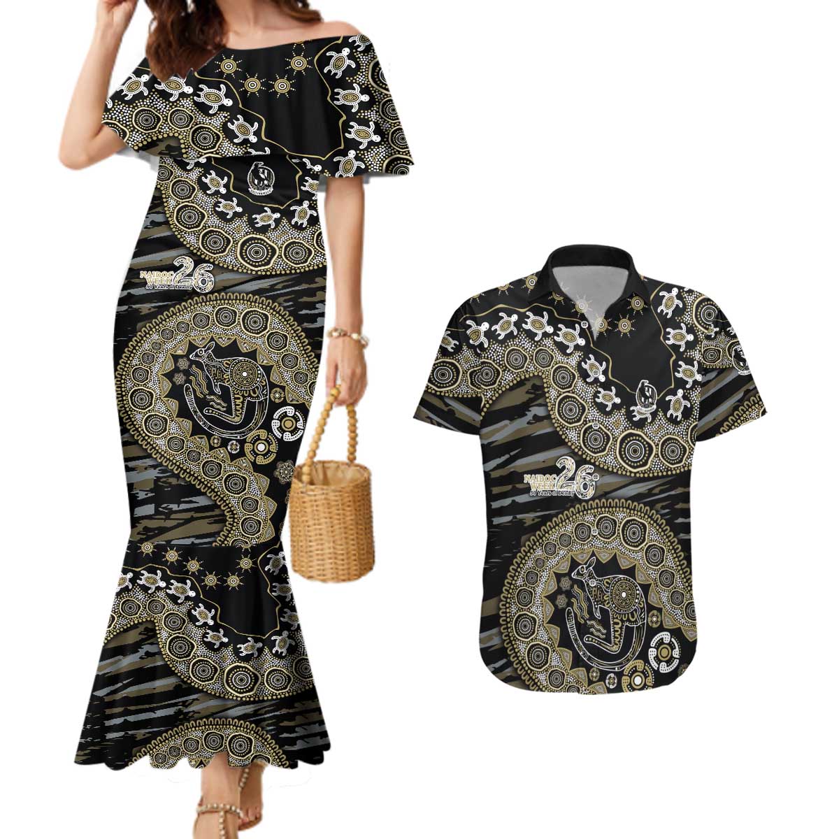 Collingwood Magpies NAIDOC Week 2026 Couples Matching Mermaid Dress and Hawaiian Shirt Australian Aboriginal Dot Art Dreamtime Pattern Style