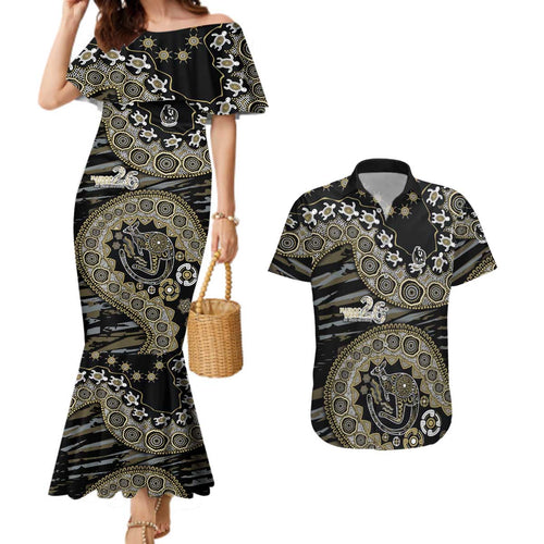 Collingwood Magpies NAIDOC Week 2026 Couples Matching Mermaid Dress and Hawaiian Shirt Australian Aboriginal Dot Art Dreamtime Pattern Style