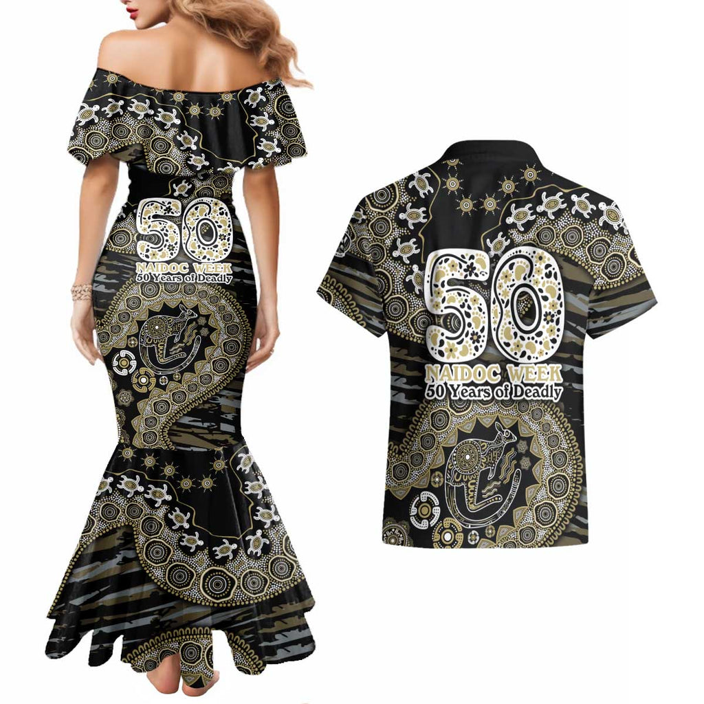 Collingwood Magpies NAIDOC Week 2026 Couples Matching Mermaid Dress and Hawaiian Shirt Australian Aboriginal Dot Art Dreamtime Pattern Style
