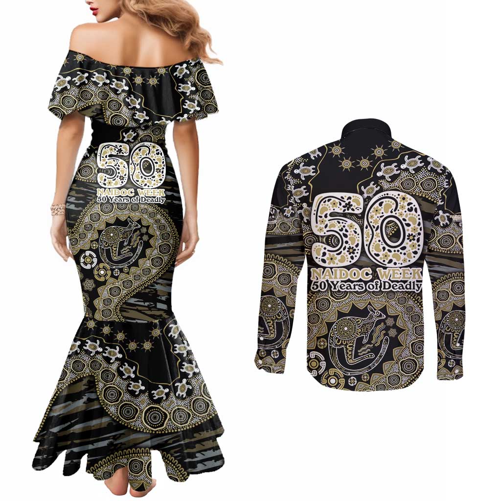 Collingwood Magpies NAIDOC Week 2026 Couples Matching Mermaid Dress and Long Sleeve Button Shirt Australian Aboriginal Dot Art Dreamtime Pattern Style