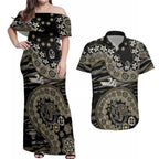 Collingwood Magpies NAIDOC Week 2026 Couples Matching Off Shoulder Maxi Dress and Hawaiian Shirt Australian Aboriginal Dot Art Dreamtime Pattern Style