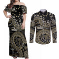 Collingwood Magpies NAIDOC Week 2026 Couples Matching Off Shoulder Maxi Dress and Long Sleeve Button Shirt Australian Aboriginal Dot Art Dreamtime Pattern Style