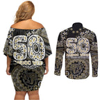 Collingwood Magpies NAIDOC Week 2026 Couples Matching Off Shoulder Short Dress and Long Sleeve Button Shirt Australian Aboriginal Dot Art Dreamtime Pattern Style