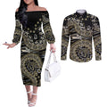 Collingwood Magpies NAIDOC Week 2026 Couples Matching Off The Shoulder Long Sleeve Dress and Long Sleeve Button Shirt Australian Aboriginal Dot Art Dreamtime Pattern Style