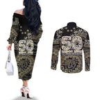 Collingwood Magpies NAIDOC Week 2026 Couples Matching Off The Shoulder Long Sleeve Dress and Long Sleeve Button Shirt Australian Aboriginal Dot Art Dreamtime Pattern Style