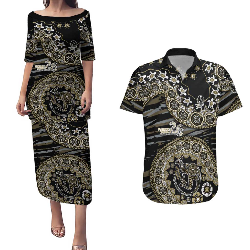 Collingwood Magpies NAIDOC Week 2026 Couples Matching Puletasi and Hawaiian Shirt Australian Aboriginal Dot Art Dreamtime Pattern Style