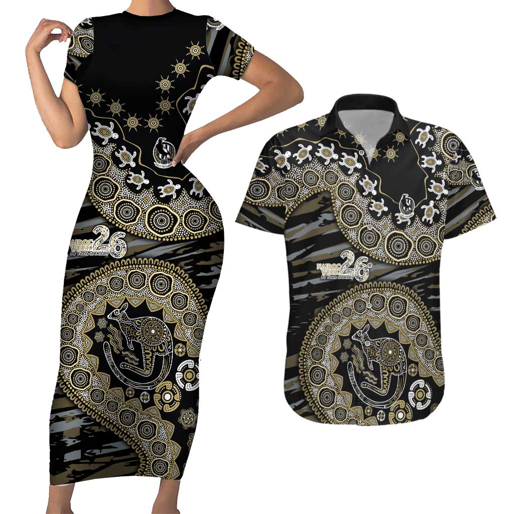 Collingwood Magpies NAIDOC Week 2026 Couples Matching Short Sleeve Bodycon Dress and Hawaiian Shirt Australian Aboriginal Dot Art Dreamtime Pattern Style