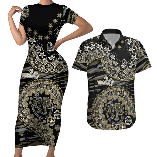 Collingwood Magpies NAIDOC Week 2026 Couples Matching Short Sleeve Bodycon Dress and Hawaiian Shirt Australian Aboriginal Dot Art Dreamtime Pattern Style