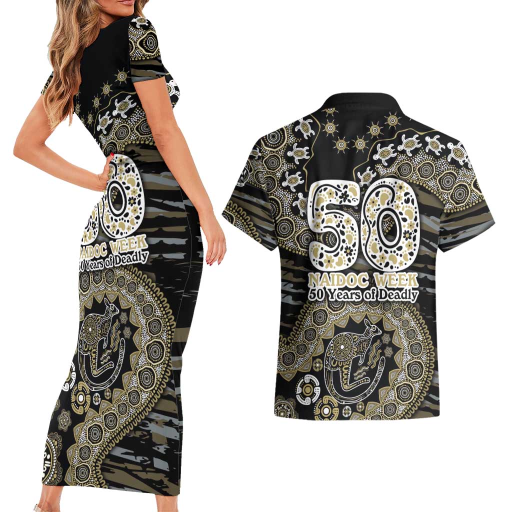 Collingwood Magpies NAIDOC Week 2026 Couples Matching Short Sleeve Bodycon Dress and Hawaiian Shirt Australian Aboriginal Dot Art Dreamtime Pattern Style