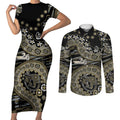 Collingwood Magpies NAIDOC Week 2026 Couples Matching Short Sleeve Bodycon Dress and Long Sleeve Button Shirt Australian Aboriginal Dot Art Dreamtime Pattern Style