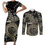 Collingwood Magpies NAIDOC Week 2026 Couples Matching Short Sleeve Bodycon Dress and Long Sleeve Button Shirt Australian Aboriginal Dot Art Dreamtime Pattern Style