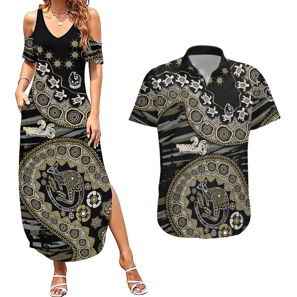 Collingwood Magpies NAIDOC Week 2026 Couples Matching Summer Maxi Dress and Hawaiian Shirt Australian Aboriginal Dot Art Dreamtime Pattern Style