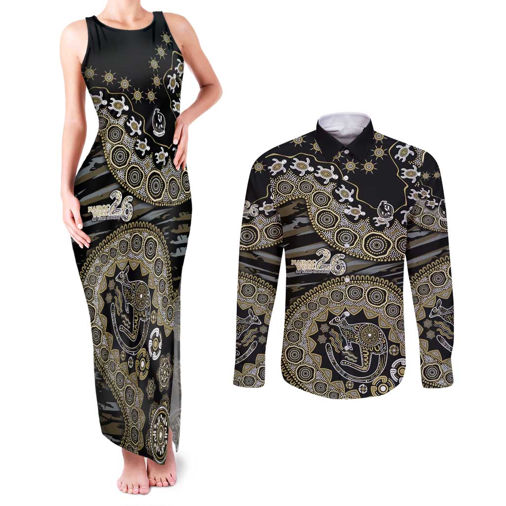 Collingwood Magpies NAIDOC Week 2026 Couples Matching Tank Maxi Dress and Long Sleeve Button Shirt Australian Aboriginal Dot Art Dreamtime Pattern Style