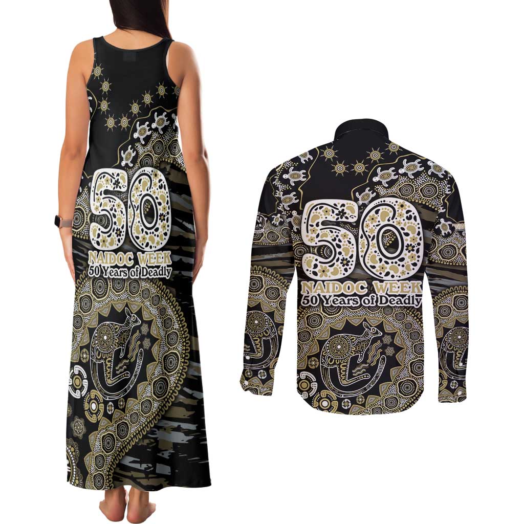 Collingwood Magpies NAIDOC Week 2026 Couples Matching Tank Maxi Dress and Long Sleeve Button Shirt Australian Aboriginal Dot Art Dreamtime Pattern Style