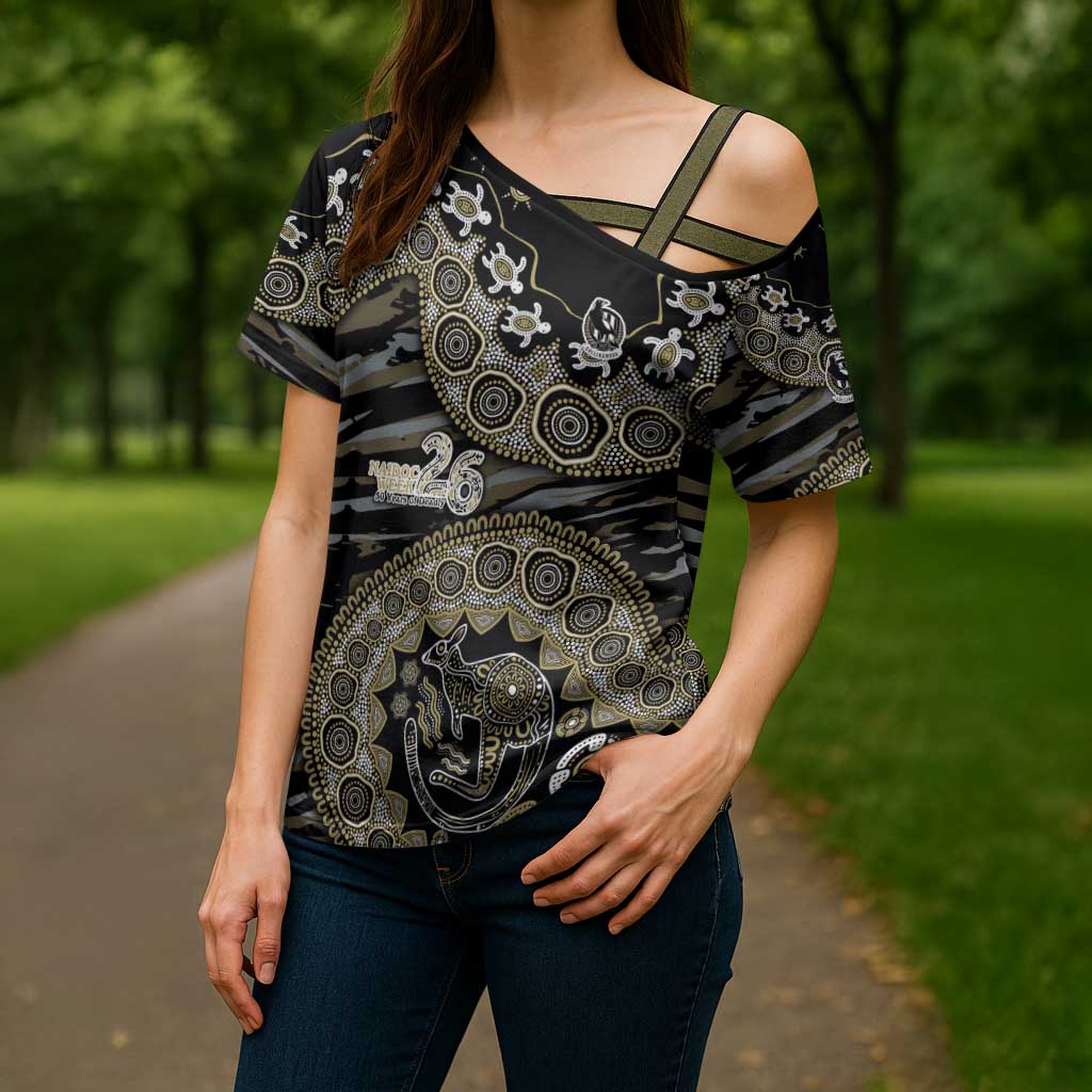 Collingwood Magpies NAIDOC Week 2026 Cross Shoulder Shirt Australian Aboriginal Dot Art Dreamtime Pattern Style
