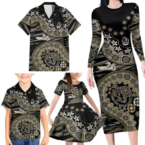 Collingwood Magpies NAIDOC Week 2026 Family Matching Long Sleeve Bodycon Dress and Hawaiian Shirt Australian Aboriginal Dot Art Dreamtime Pattern Style