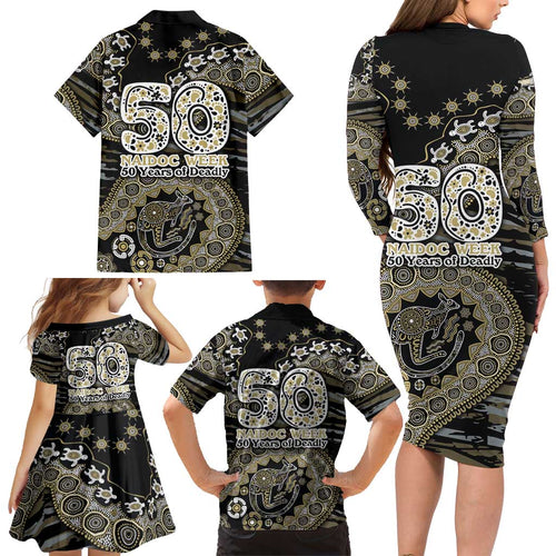 Collingwood Magpies NAIDOC Week 2026 Family Matching Long Sleeve Bodycon Dress and Hawaiian Shirt Australian Aboriginal Dot Art Dreamtime Pattern Style