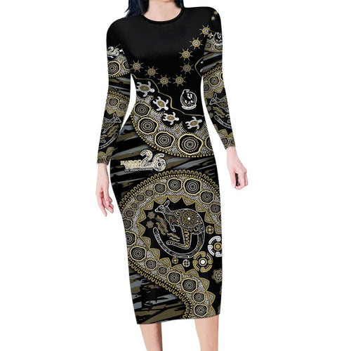 Collingwood Magpies NAIDOC Week 2026 Family Matching Long Sleeve Bodycon Dress and Hawaiian Shirt Australian Aboriginal Dot Art Dreamtime Pattern Style