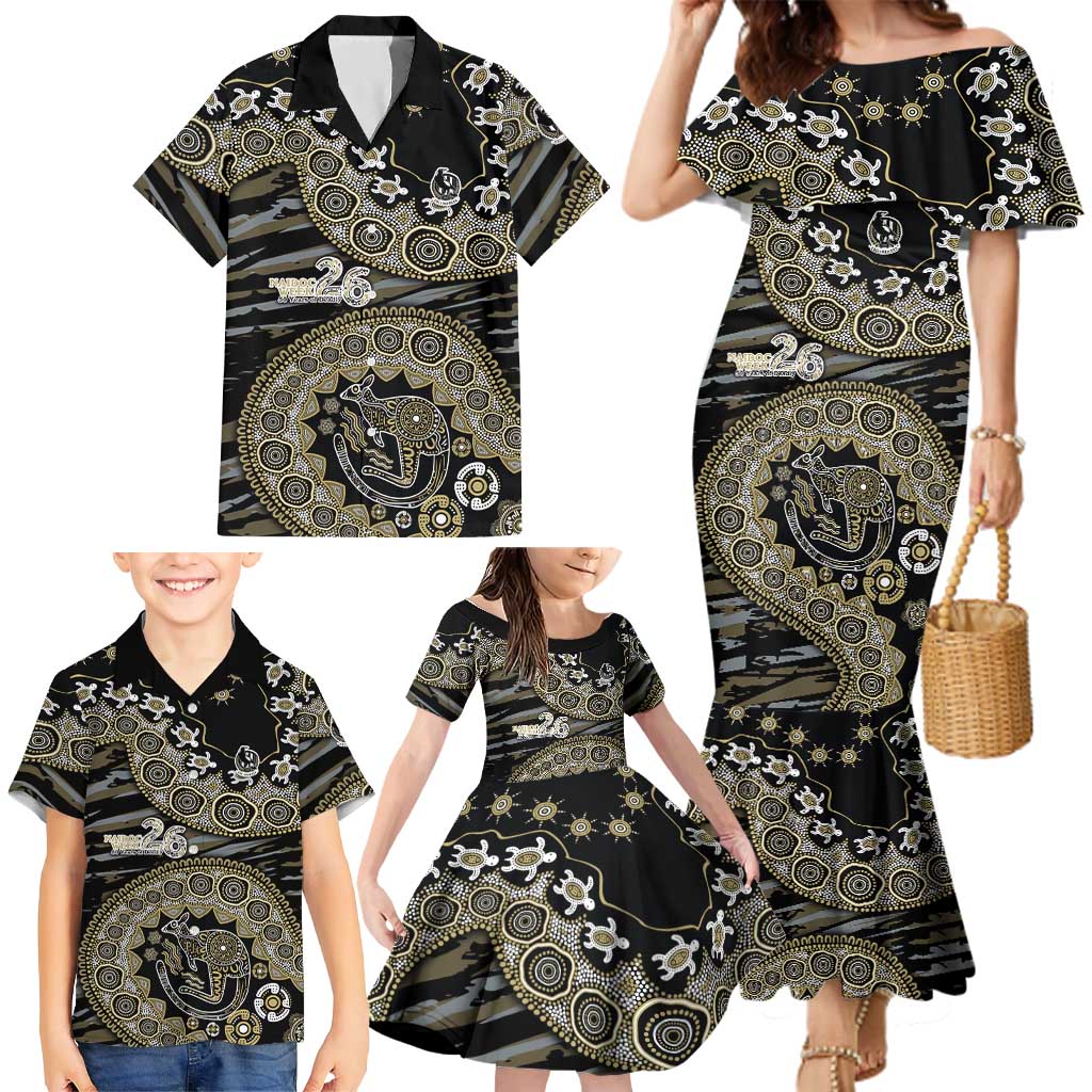 Collingwood Magpies NAIDOC Week 2026 Family Matching Mermaid Dress and Hawaiian Shirt Australian Aboriginal Dot Art Dreamtime Pattern Style
