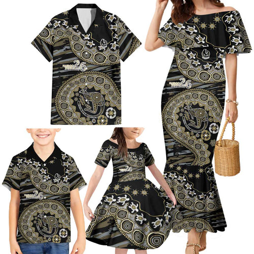 Collingwood Magpies NAIDOC Week 2026 Family Matching Mermaid Dress and Hawaiian Shirt Australian Aboriginal Dot Art Dreamtime Pattern Style