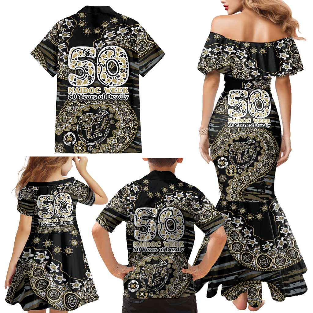 Collingwood Magpies NAIDOC Week 2026 Family Matching Mermaid Dress and Hawaiian Shirt Australian Aboriginal Dot Art Dreamtime Pattern Style