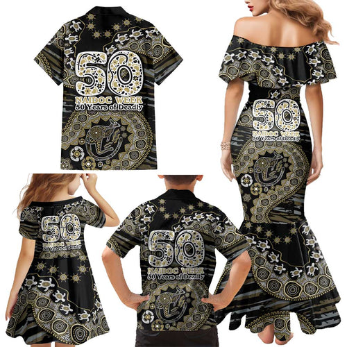 Collingwood Magpies NAIDOC Week 2026 Family Matching Mermaid Dress and Hawaiian Shirt Australian Aboriginal Dot Art Dreamtime Pattern Style