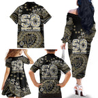 Collingwood Magpies NAIDOC Week 2026 Family Matching Off The Shoulder Long Sleeve Dress and Hawaiian Shirt Australian Aboriginal Dot Art Dreamtime Pattern Style